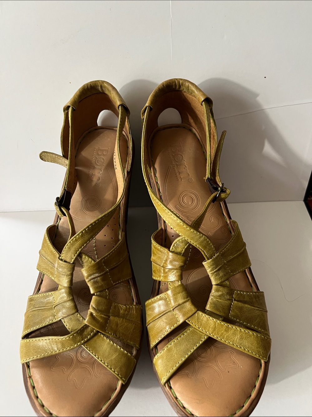 Women’s Olive Green Leather Strappy Sandals with buckle closure 4 inch heel